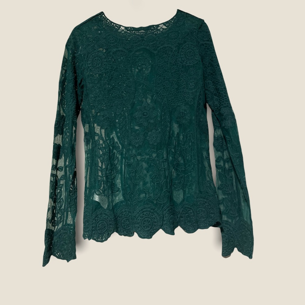 MAURICES LACE XL Turquoise Sheer Blouse